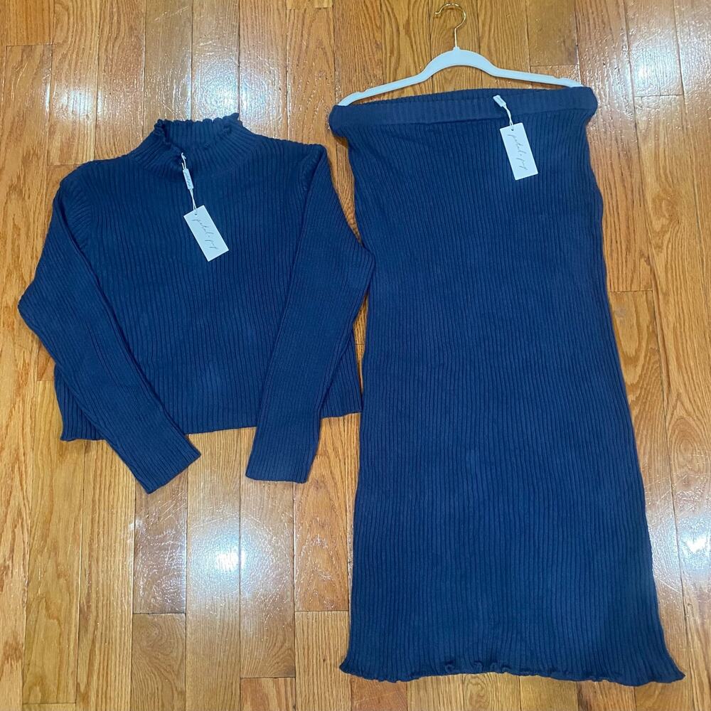 NWT Petal & Pup Payton Knitted Navy Midi Skirt & Top 2-Piece Set Women's Size XL